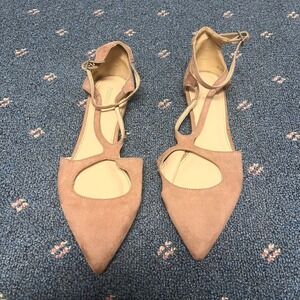 Forever 21 Pink Ballet Flats Womens Size 8 Pointed Toe‎ Open Ankle Buckle Strap